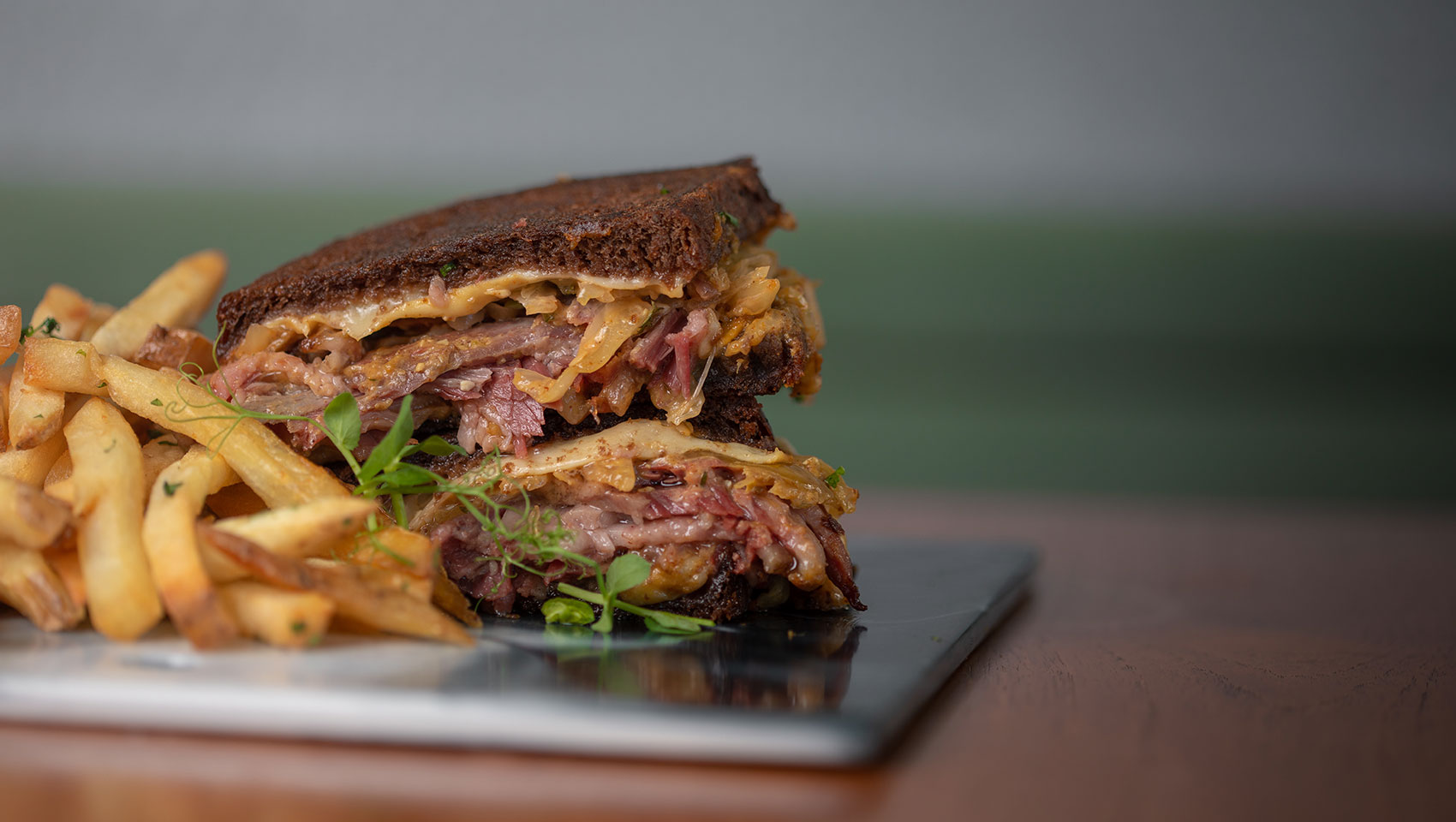 steak sandwich with french fries